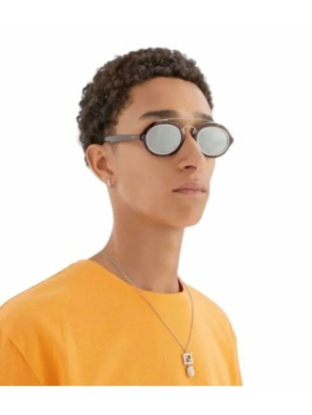 Fendi FE40094I 25E Sunglasses Ivory/Gold Oval Frame, Brown Lenses